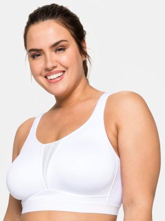 Sheego Sport-BH SHEEGO, Damen, Gr. 100, Cup D, weiss (wei&szlig;), 90% Polyester, 10% Elasthan, BHs Sport-BH