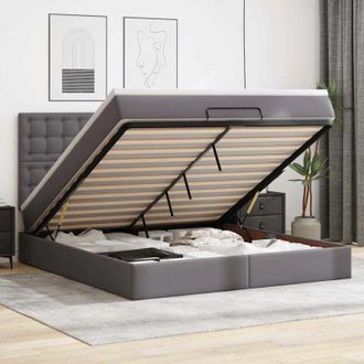 vidaXL Vidaxl - Estructura Cama Otomana Colch&oacute;n Cuero Sint&eacute;tico Gris 160x200cm
