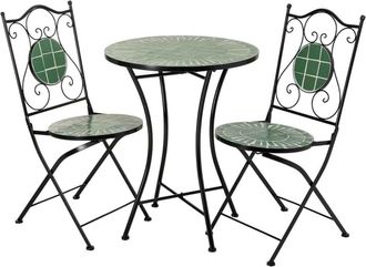 Wanderlust Deco Conjunto mesa y 2 sillas de mosaico y forja negro