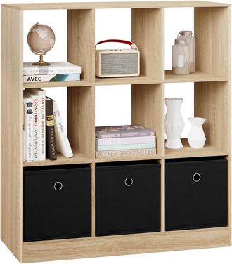 Woltu Librer&iacute;a Con 9 Cubos De Almacenamiento Y 3 Cajones De Tejido No Tejido, Roble Claro - Woltu