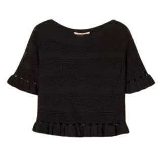 Twinset Round-neck Knitwear, female, Black, Size: XS Jumper with ruffles