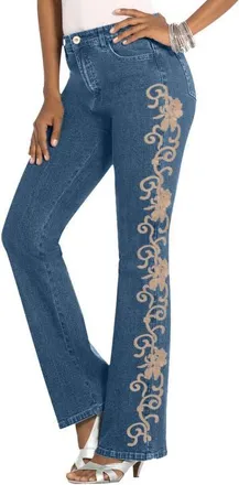 Roaman's Plus Size Whitney Jean with Invisible Stretch in New Khaki Swirl Embroidery at Nordstrom, Size 34