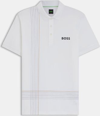 HUGO BOSS Herenpolo van Boss Active met sneldrogend effect en ruitjesprint in wit