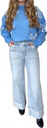 Flying Monkey Amira Wide Leg Cuffed Jeans In Medium Wash