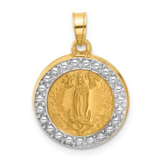 Diamond2Deal 14k Yellow Gold and Rhodium Hollow Lady of Guadalupe Pendant
