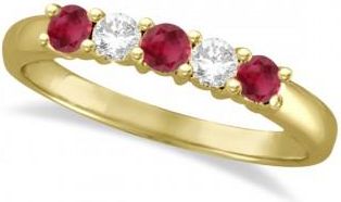 Allurez Five Stone Diamond and Ruby Ring 14k Yellow Gold (0.55ctw)