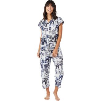 The Cats Pajamas Luxe Pima Capri Floral Set in Safari Toile at Nordstrom, Size X-Small