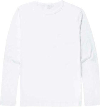 Sunspel Tops, Heren, Wit, S, Katoen, Klassiek T-shirt met Lange Mouwen