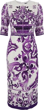 Dolce & Gabbana Violet Bloemen Crewneck Zijden Jurk - Dames - Casual kleedjes - Veelkleurig - XS - Kleedjes