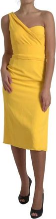 Dolce & Gabbana Yellow One Shoulder Side Slit Midi Womens Dress (Pre-Owned)