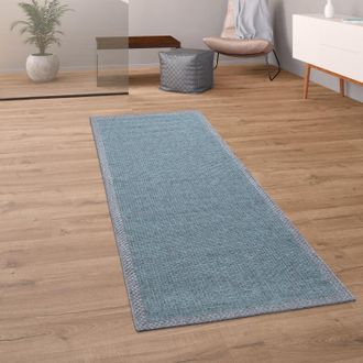 Paco Home Paco Home Alfombra Exterior Interior Balc&oacute;n Terraza Cocina Dise&ntilde;o Ribetes Turquesa 200x350 Cm