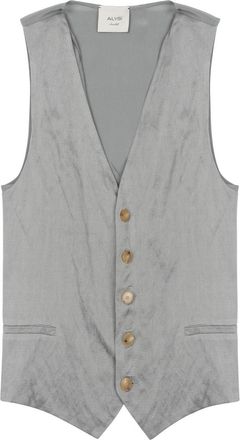 Alysi Soft Grey Sleeveless Vest with Textured Fabric and Button Detail