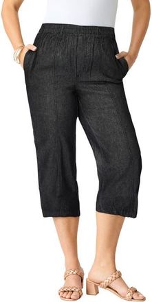 Roaman's Plus Size Easy Wear Straight Leg Capri in Black Denim at Nordstrom, Size 30