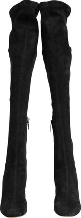 Dolce & Gabbana Black Suede Leather Knee High Boots Womens Shoes