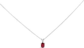 House of Brilliance 14K Gold 6x4MM Oval Shaped Gemstone Solitaire Pendant Necklace in Red Ruby | White at Nordstrom