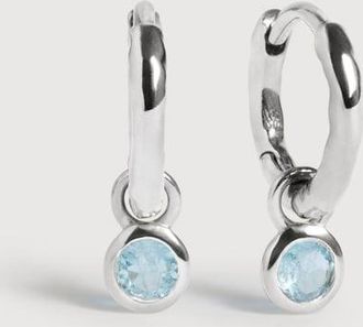 Monica Vinader Sterling Silver March Birthstone Huggie Earrings Aquamarine