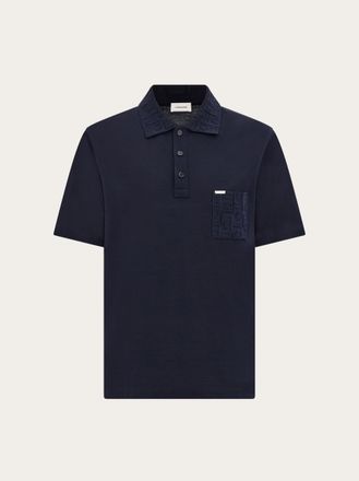 Ferragamo Men V-neck polo with jacquard pocket detail Blue