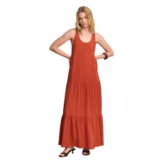 Kocca Relaxed Flared Jurk op Volledige Lengte - Dames - Maxi kleedjes - Rood - L - Kleedjes