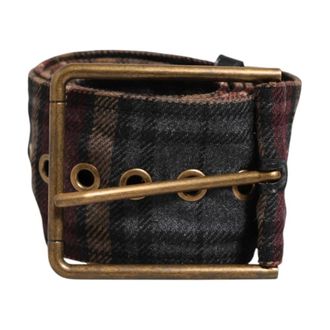 Dolce & Gabbana Plaid Fabric Logo Plate Brass Buckle Belt - Heren - Riemen - Veelkleurig - ONE Size - Accessoires