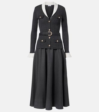 Self Portrait Belted ribbed-knit midi dress