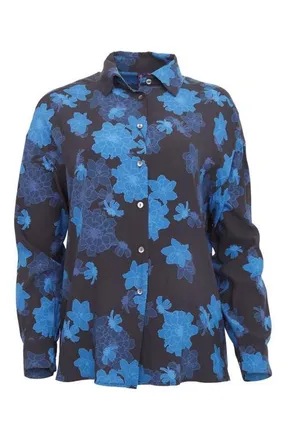 Lords of Harlech Sophie Silk Oversized Blouse in Softbloom Navy at Nordstrom, Size X-Large