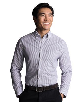 CHARLES TYRWHITT Mens Slim Fit Button-Down Collar Non-Iron Stretch Stripe Oxford Shirt