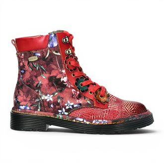 Laura Vita Laura Vita Gothic Victoriaanse Bloemen Rode Leren Veterlaarzen - Incaso-39