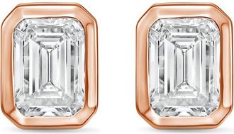 Diana M. Jewels 14Kt Rose Gold 4.00 cts Lab Grown Emerald Diamond Bezel Studs