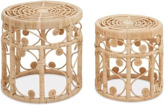 Premier Housewares Interiors by Premier Elegant Set Of Two Natural Rattan Tables, Round Coffee Table, Sturdy Side Table, Versatile Small Table