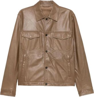 Emporio Armani Leren jas - Heren - Leren en Su&egrave;de Jassen - Bruin - L - Leer - Jassen