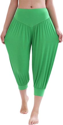 Hoerev Womens Super Soft Modal Spandex Harem Yoga Pilates Capri Pants, Green, Size Medium
