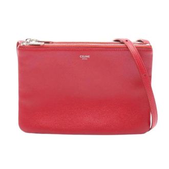 Celine Pre-owned Cross Body Bags, female, Red, Size: ONE SIZE Pre-owned Trio Small Leather Shoulder Bag