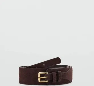 Mango Cintura larga pelle effetto scamosciato fibbia metallica cioccolato - Donna - S - MANGO