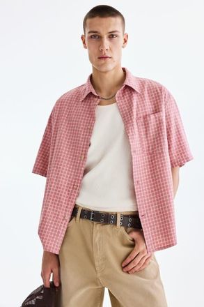 H&M Relaxed Fit Short-sleeved Cotton Shirt in Pink/checked at Nordstrom, Size Xx-Large