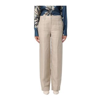Brunello Cucinelli Monili Linnen Broek - Dames - Broeken - Beige - Maat: XS Linnen