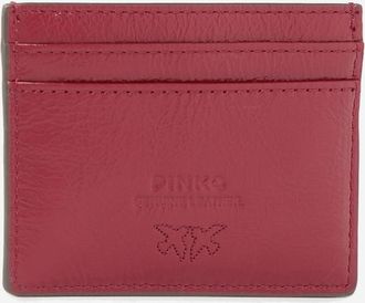 Pinko Womens Leather Card Holder With Logo Dark Red Wallets & Purses