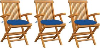 vidaXL Vidaxl - Sillas De Jard&iacute;n 3 Uds Madera Maciza De Teca Con Cojines Azules
