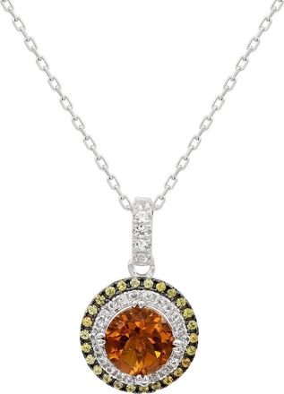 Suzy Levian Sterling Silver Round Cut Orange Citrine And Sapphire Accent Pendant