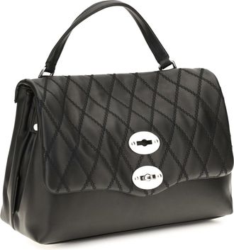Zanellato Womens Postina Tram&egrave; Leather Top Handle Bag Black Riso Venere Calf Bos Taurus Shoulder Hand