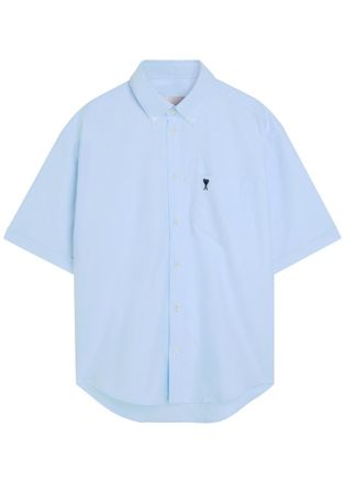 Ami Ami Paris Logo-embroidered Cotton Gabardine Shirt - Blue - XL