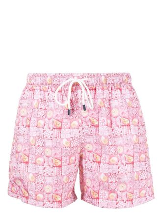 Fedeli shell-print drawstring swim shorts - men - Microfibre - S - Pink