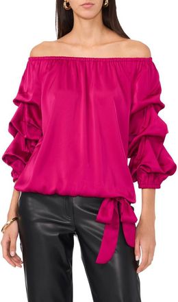 Vince Camuto Off the Shoulder Bubble Sleeve Satin Top in Fiercely Fuchsia at Nordstrom, Size X-Small