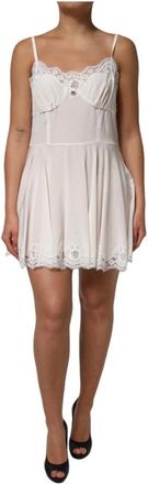 Dolce & Gabbana Zijden jurk met kanten zoom - Dames - Korte kleedjes - Wit - L - Kleedjes