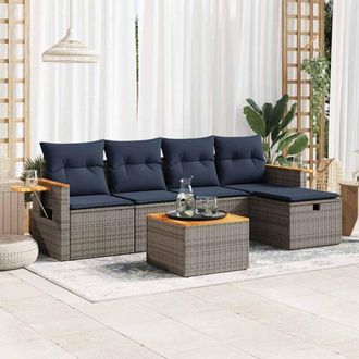 vidaXL Set De Muebles De Jard&iacute;n 6 Pzas Y Cojines Rat&aacute;n Sint&eacute;tico Gris Vidaxl