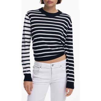 Desigual Blocked Stripe Crewneck Sweater in Black at Nordstrom, Size X-Small