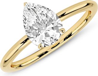 MAX + STONE 14k Yellow or White 1.7 Carat Pear Cut Cubic Zirconia Solitaire Engagement Ring