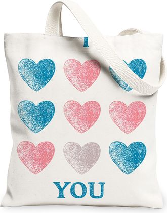 Generic Heart Pattern Canvas Tote Bag, Stylish Lightweight Reusable Grocery Bags, ValentineS Day Cute Washable Shoulder Strap Canv, White, 13x15 Inch