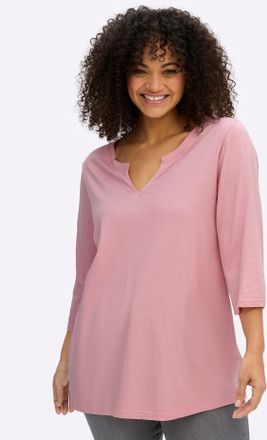 Sheego 3/4-Arm-Shirt SHEEGO 3/4-Arm-Shirt, Damen, Gr. 44/46, hortensie, 50% Baumwolle, 50% Modal, unifarben, Rundhals, Shirts 3/4-Arm-Shirt