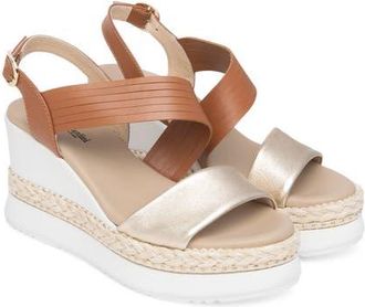 Nero Giardini Platform Wedge Sandal in Gold/Cognac at Nordstrom, Size 10Us