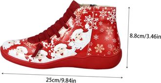 Yardwe Women Xmas Short Boots Santa Print Red Casual Shoes for Autumn Winter, Size 40, Female Christmas Shoes for Holiday Wear